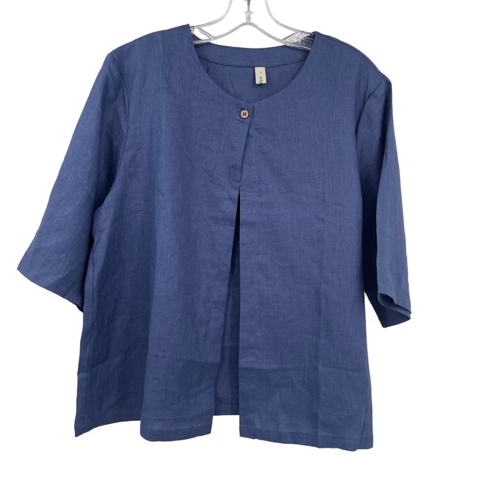 Amazhiyu 100% Linen Crop Open Front Cardigan Size‎ L Lightweight Lagenlook Beach